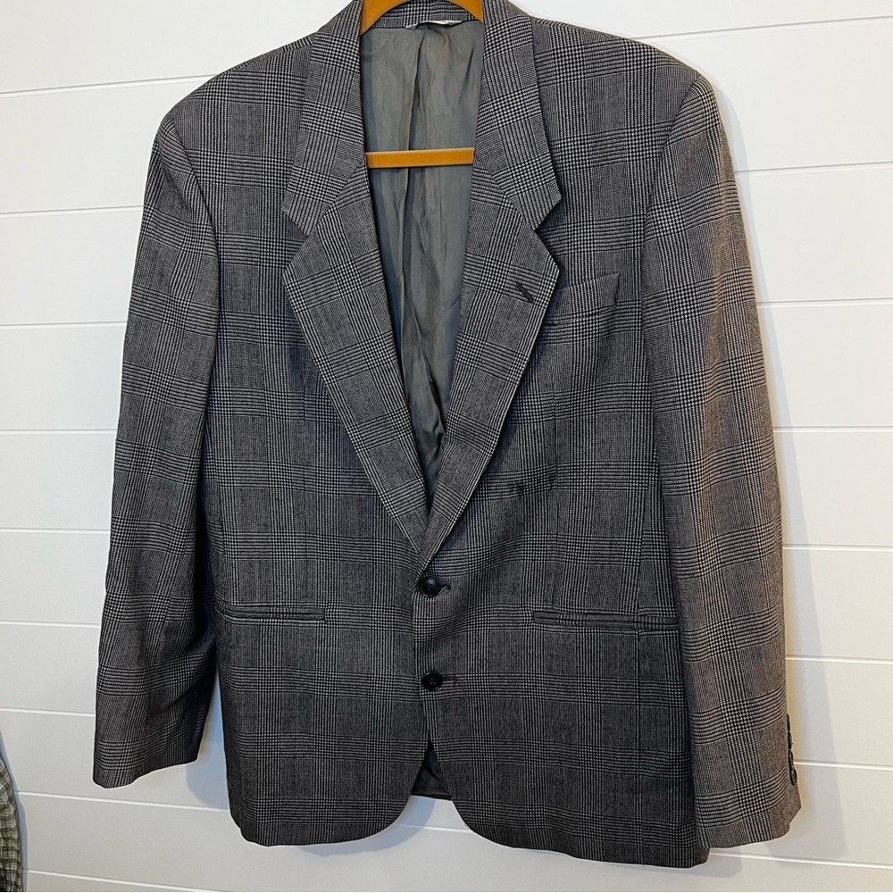 Vintage Ted Lapidus Haute Couture Gray Men's Plaid Blazer 40 R Luxury Preppy